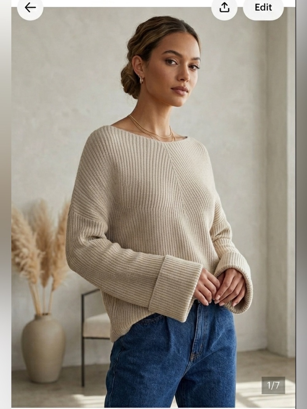 Oak and Fort oversize off the shoulder  sweater in beige size XS